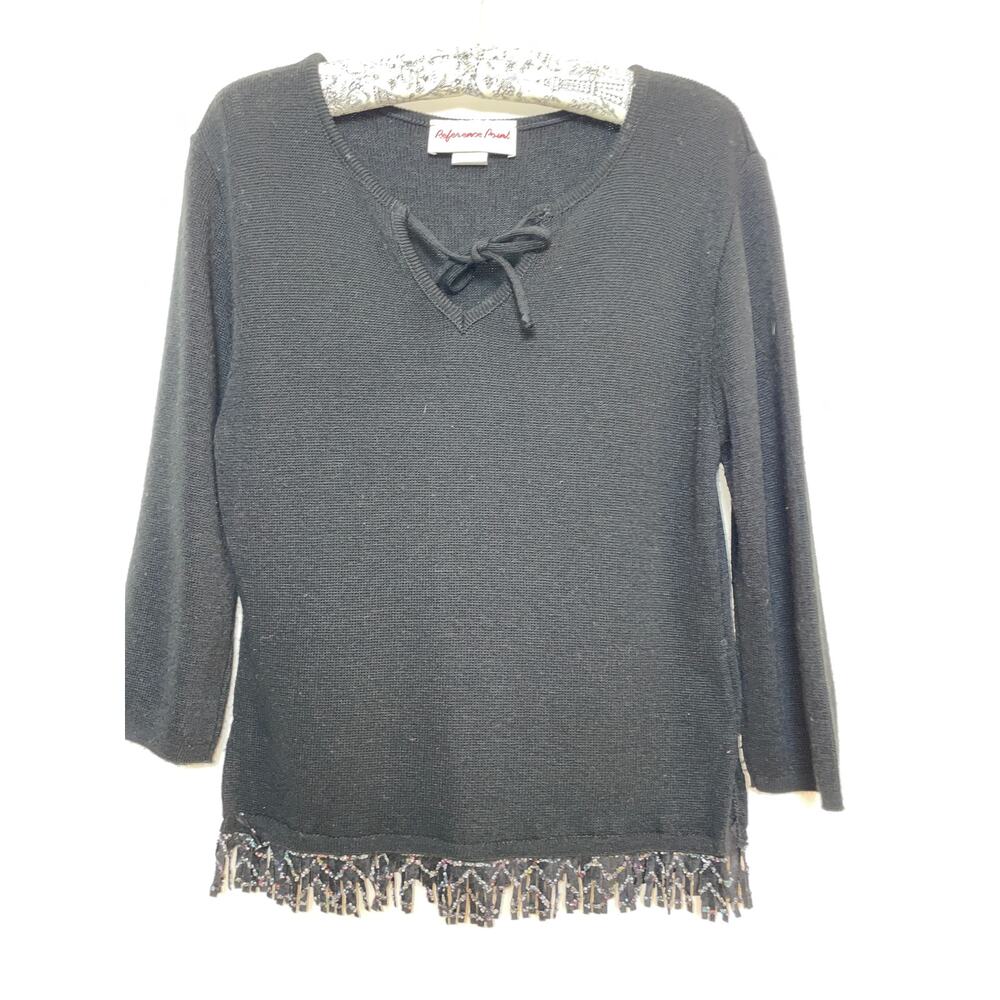 Reference Point Fringe Trim Sweater - Size M - Beaded‎ Trim - Vintage